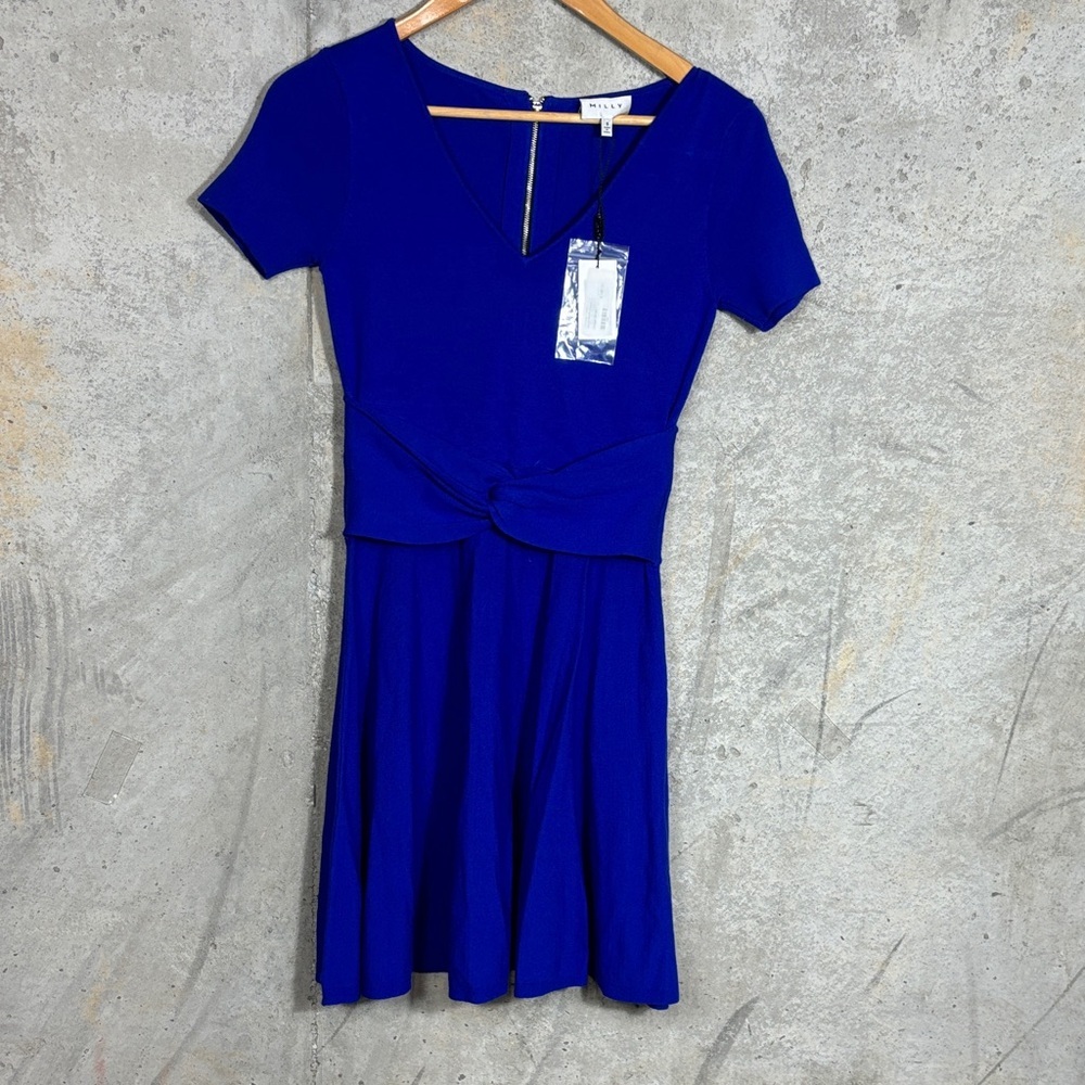 Milly Village Tailor Twist Flare Royal Blue Mini Dress